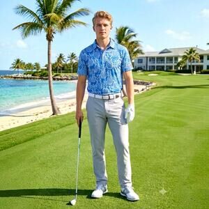 Chubbies Golf Polo Shirt Mens Large L Blue Pineapple Performance Tropical Resort